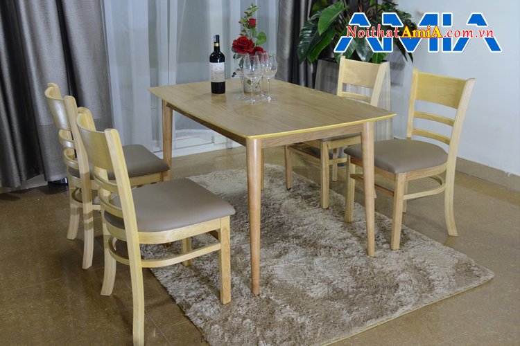 Bàn ăn 4 ghế ngồi hiện đại bằng gỗ tự nhiên cho phòng ăn nhỏ BA026