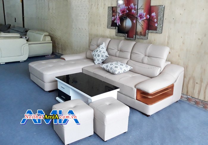 Hình ảnh sofa da chữ L hiện đại cho phòng khách rộng