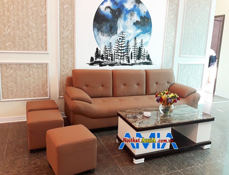 Hình ảnh Ghế sopha da màu da bò đẹp sang trọng cho không gian sảnh nhà hàng, khách sạn AmiA SFD099