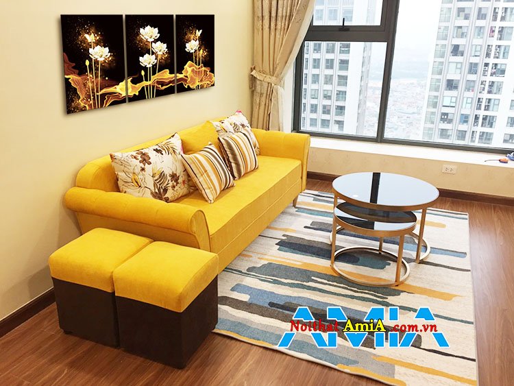 Mẫu ghế sofa văng cổ điển đẹp màu vàng cam ấn tượng