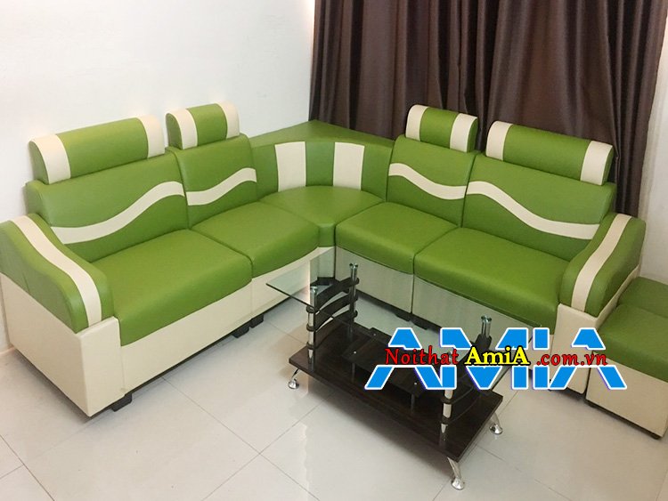Hình ảnh Bộ sofa góc giá rẻ 2 triệu AmiA SFD080 màu xanh