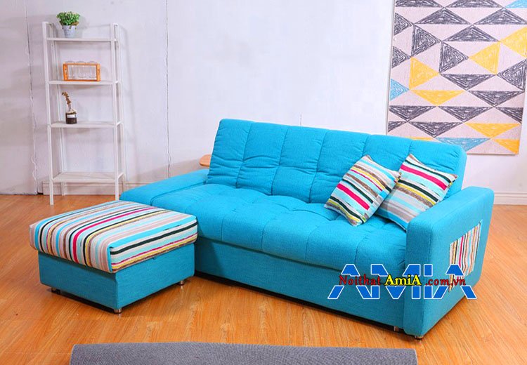 Mẫu ghế sofa giường đơn giản màu xanh tiện nghi