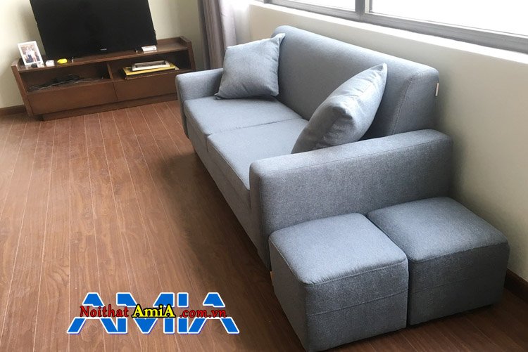 Sofa văng cho nhà phố Hà Nội màu xanh dương nhạt hiện đại