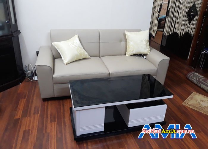 Hình ảnh thực tế mẫu ghế sofa băng da cho phòng khách nhỏ SFD202