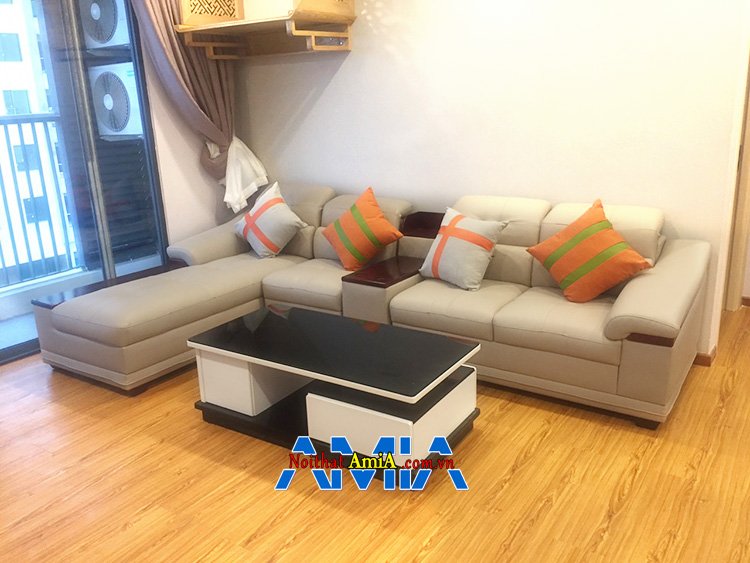Hình ảnh sofa theo yêu cầu cho phòng khách đẹp thiết kế hình chữ L chất liệu da
