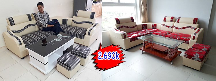 Ảnh mẫu ghế sofa góc nỉ giá rẻ dưới 6 triệu là 2.690k