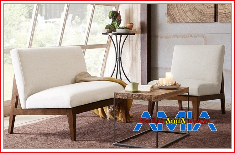 Hình ảnh ghế sofa gỗ kết hợp đệm nỉ màu trắng đẹp