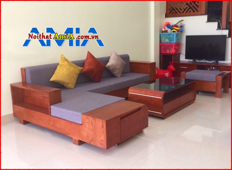Hình ảnh mẫu sofa gỗ chữ L đẹp hiện đại