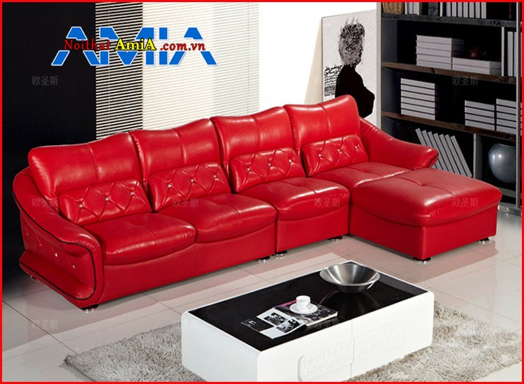 Hình ảnh ghế sofa da phòng khách màu đỏ đẹp hiện đại