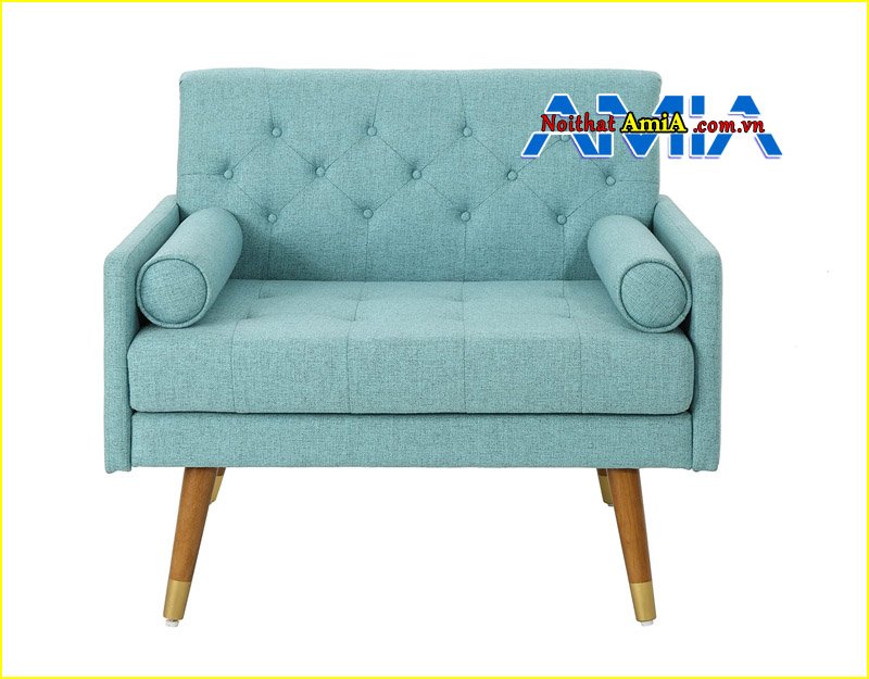 Góc nhìn chính diện bộ ghế sofa nỉ đơn phòng khách nhỏ xanh ngọc đẹp