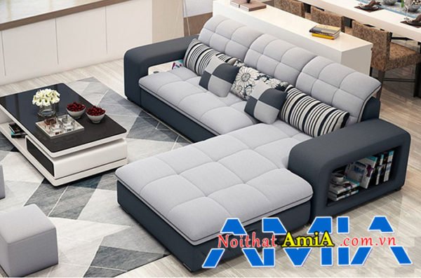 Sofa nỉ đẹp góc chữ L có hộc tủ