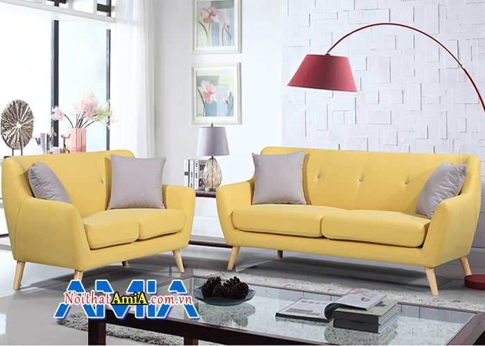 Bộ ghế sofa phòng khách lớn SFN14017 với gam màu vàng nổi bật rất trẻ trung