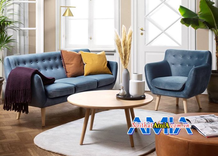 Ghế sofa bộ đẹp cho phòng khách SFN163b với điểm nhấn lưng tựa được rút khuy nổi bật