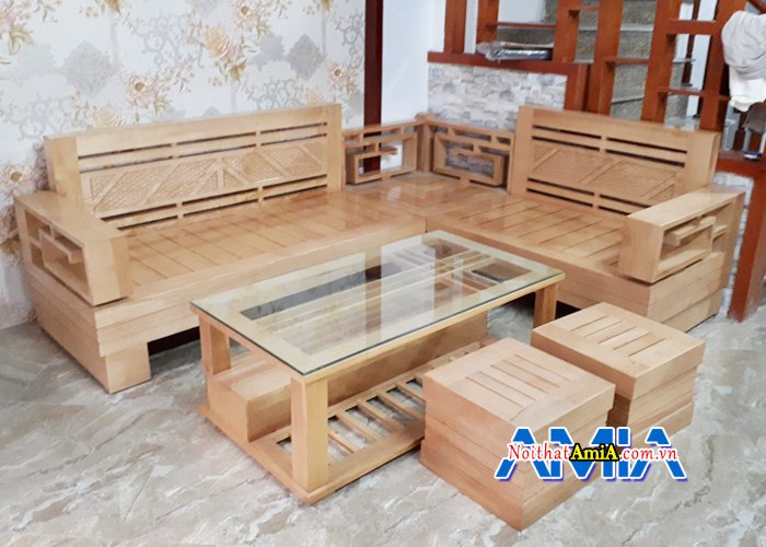 Ghế sofa gỗ chữ L hiện đại cho phòng khách đẹp SFG011