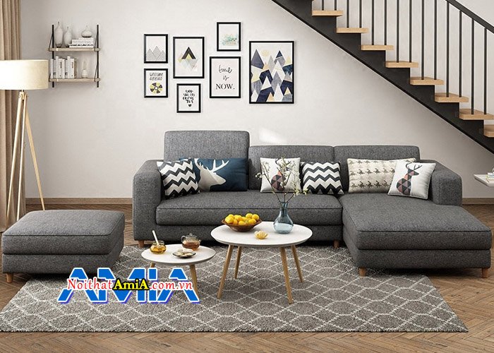 Ghế sofa góc nỉ hiện đại cho phòng khách lớn với đôn to hiện đại SFN13994