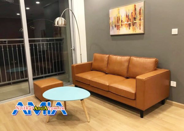 Ghế sofa phòng khách cao cấp với da màu cam nổi bật SFD1355