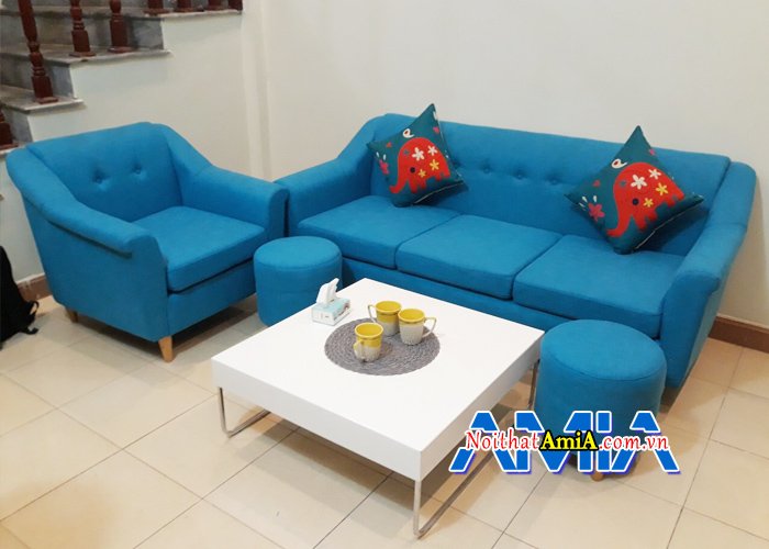 Ghế sofa phòng khách đẹp SFN155b với gam màu xanh dương nổi bật