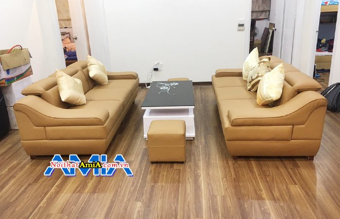 Hình ảnh mẫu sofa bộ chất liệu da hiện đại tại nhà khách hàng SFD100a