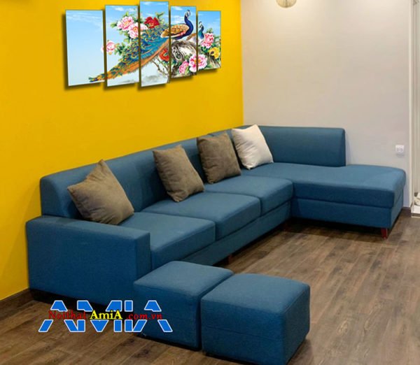 mẫu sofa phòng khách góc chữ L màu xanh SFD 218