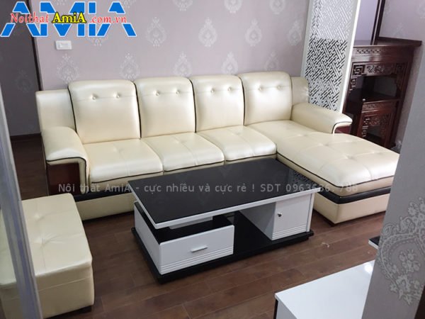 Sofa góc chữ L màu da kem đẹp