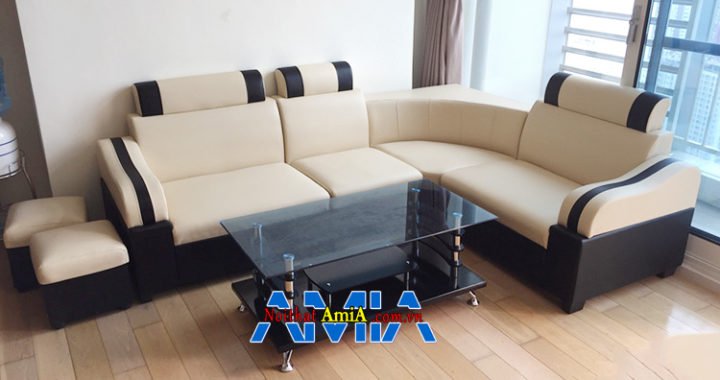 Hình ảnh Bàn ghế sofa giá rẻ đẹp dạng sofa da góc nhỏ AmiA SFD074