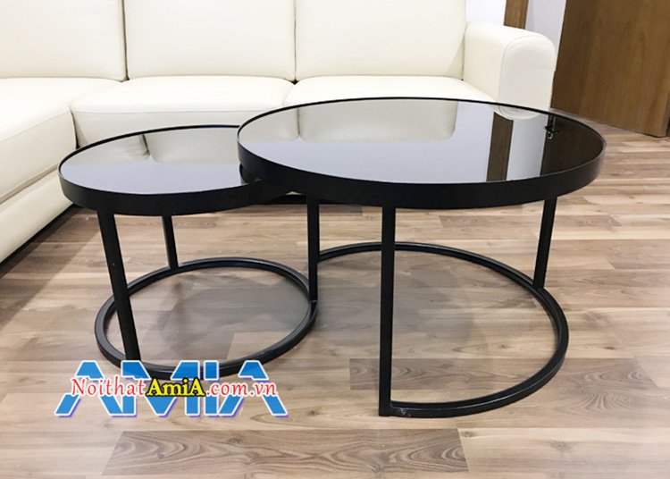 Hình ảnh Bàn sofa đẹp màu đen hiện đại sang trọng AmiA BTR165 thiết kế hình tròn to nhỏ