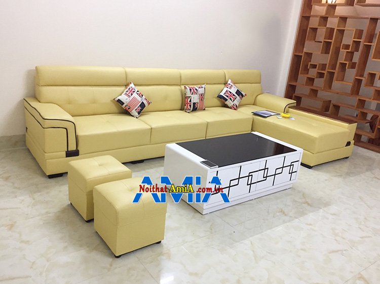 Hình ảnh Bàn sofa kính đen đẹp hiện đại cho phòng khách kết hợp ghế sofa góc chữ L