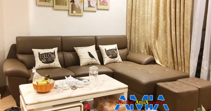 Hình ảnh Ghế sofa chữ L chất liệu da hiện đại cho phòng khách đẹp gia đình