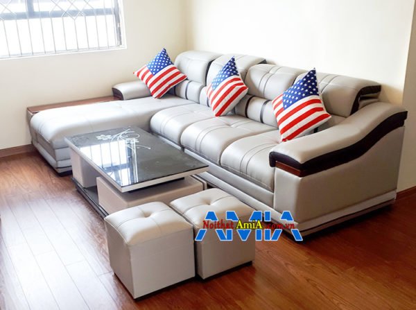 Hình ảnh Ghế sofa da đẹp chữ L kê phòng khách AmiA SFD179 được yêu thích