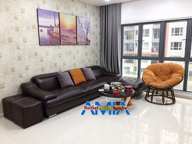 Hình ảnh Sofa da nhập khẩu cao cấp đẹp sang trọng màu đen cho nhà chung cư