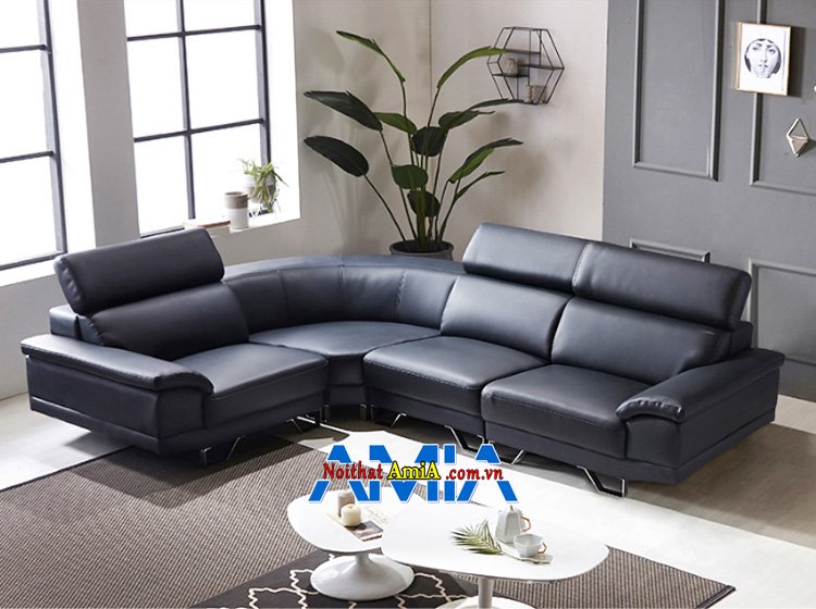 Hình ảnh Sofa góc da sang trọng cho phòng khách màu đen đẹp đẳng cấp