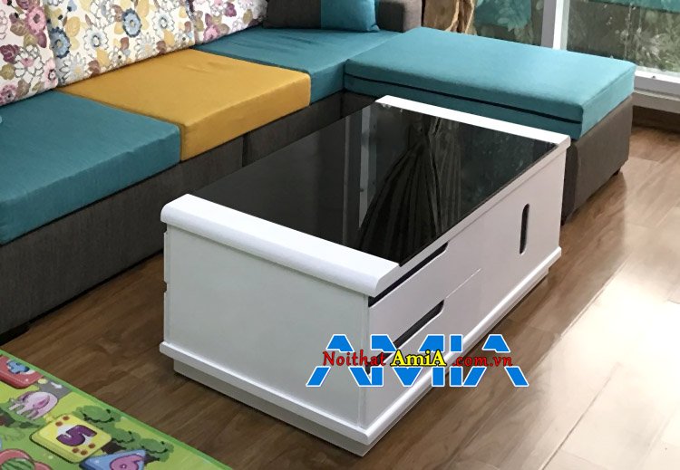 Bàn trà sofa Hà Nội giá rẻ mặt kính đen hiện đại