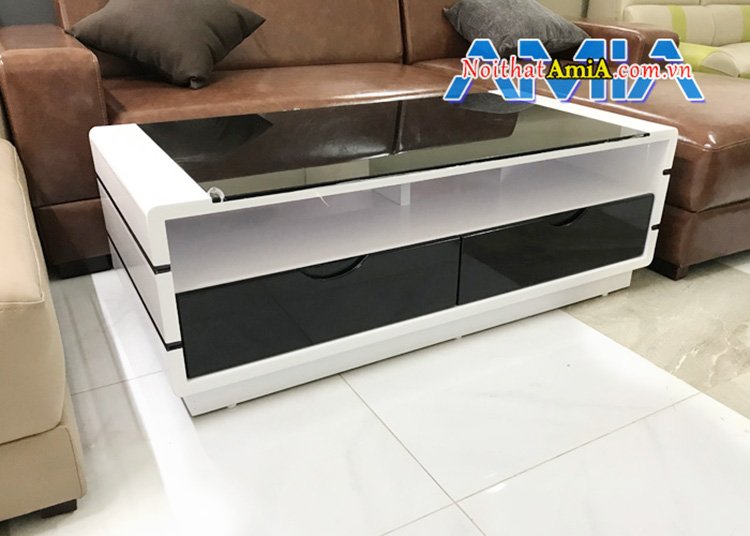 Hình ảnh Bàn sofa kính đen đẹp thiết kế hình chữ nhật cho phòng khách