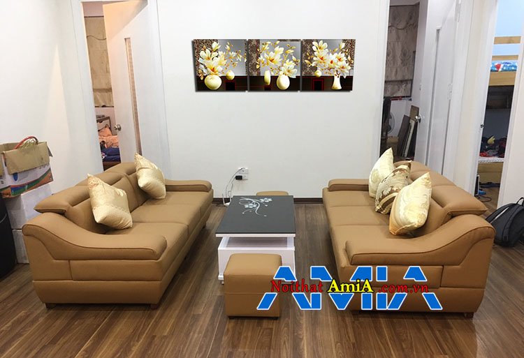 Mẫu ghế sofa chung cư với gam màu cam đất đẹp