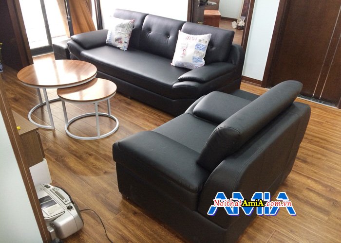 Ghế sofa da cao cấp màu đen sang trọng cho van phòng công ty SFD203