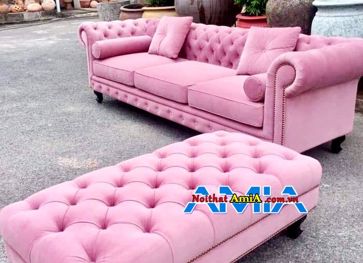 Hình ảnh Mẫu ghế sofa nỉ giá rẻ tân cổ điển màu hồng