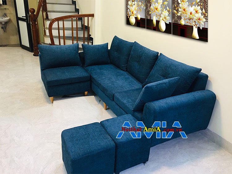 Mẫu ghế sofa văng nỉ hiện đại màu xanh Coban