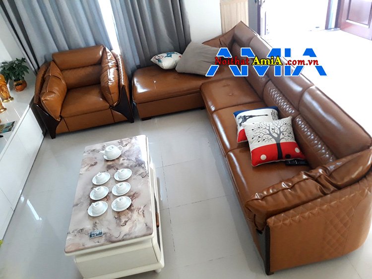 Hình ảnh ghế sofa da phòng khách đẹp kích thước rộng AmiA SFD221