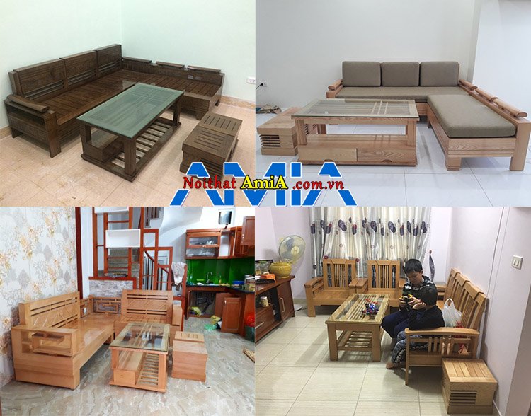 Các mẫu bàn ghế phòng khách sofa gỗ sồi đẹp góc L