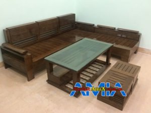 Bộ bàn ghế gỗ phòng khách phủ sơn bóng đẹp AmiA 017 kích thước nhỏ gọn