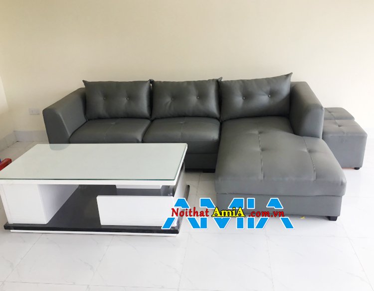 Mẫu ghế sofa màu xám tro góc L kê phòng khách đẹp hiện đại