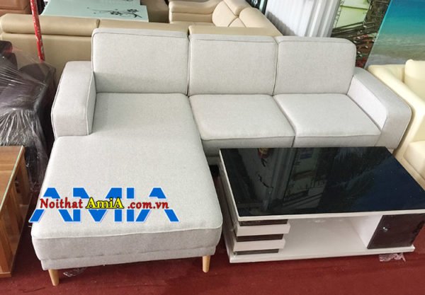 Ghế sofa nỉ phòng khách hiện đại chữ L đơn giản kết hợp chân gỗ cao