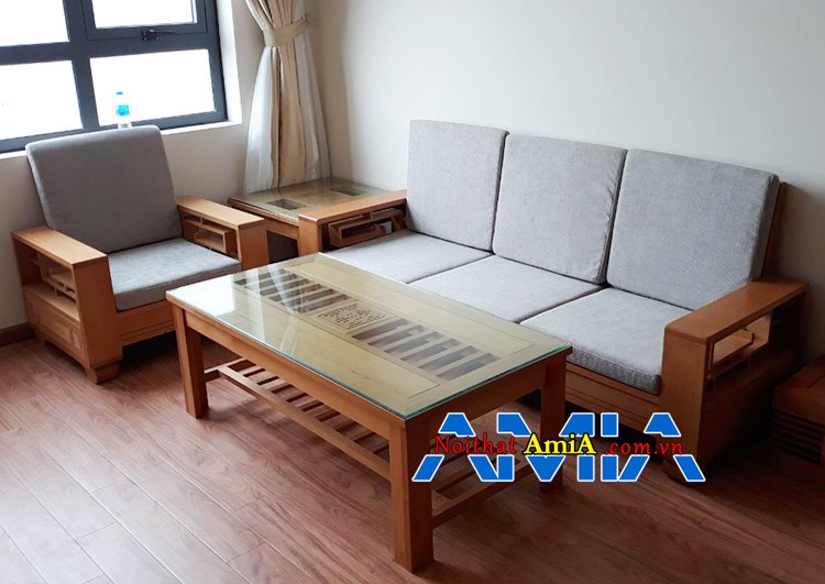 Ảnh bộ ghế sofa gỗ sồi hiện đại cho chung cư SFG020a kích thước nhỏ