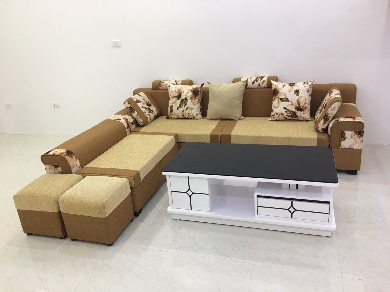 Hình ảnh mẫu bàn ghế sofa góc nỉ nhỏ gọn giá rẻ 7 triệu