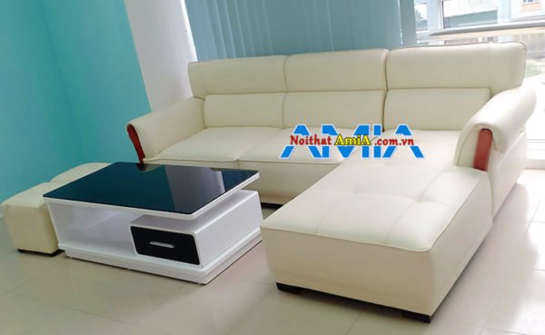 Hình ảnh mẫu ghế sofa da góc L màu trắng 239