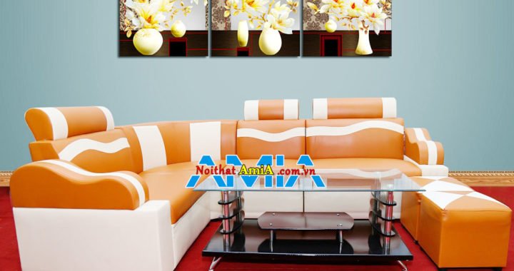 Hình ảnh mẫu sofa góc giá rẻ 2 triệu màu cam đẹp