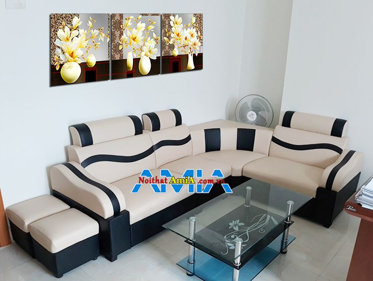 Ảnh mẫu sofa phòng khách giá 2 triệu màu kem pha đen đẹp