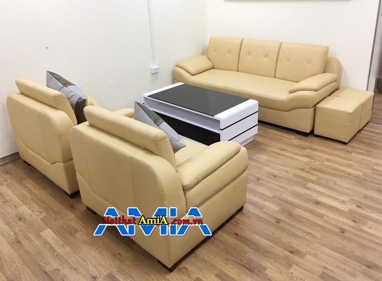 Bộ sofa dạng văng bọc da hiện đại