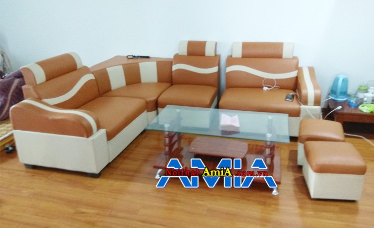 Ghế sofa da giá rẻ màu cam cho người thuê trọ