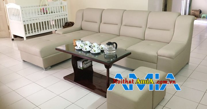 Hình ảnh ghế sofa da màu xám khói góc L